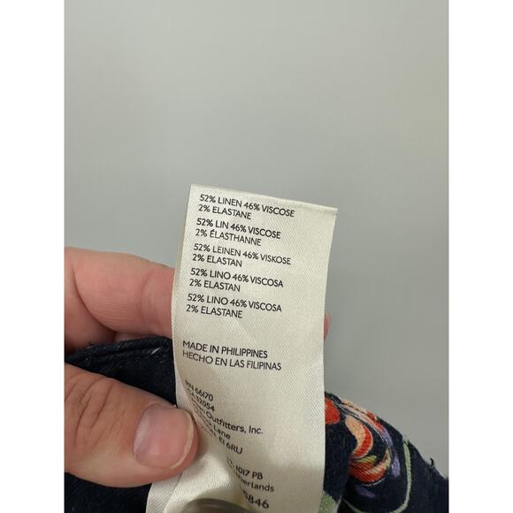 Anthropologie Maeve The Colette Dark Blue Floral Wide Leg Linen Pants Size 27 - Picture 9 of 16